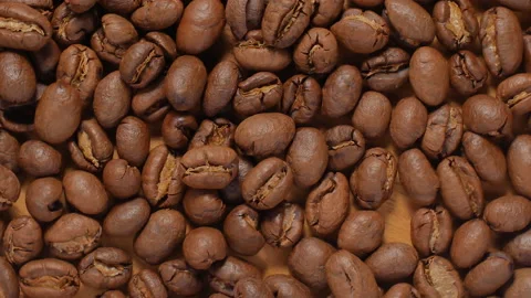 Roasted coffee beans background rotates. Stock Footage 144839298