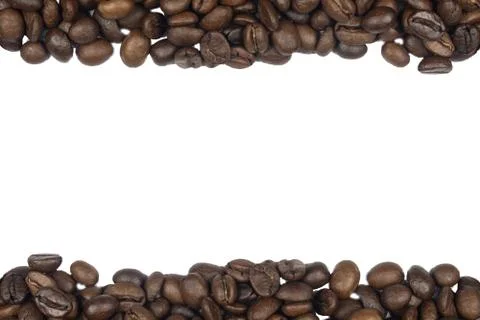 Roasted Coffee Beans background texture isolated on white background with cop Stock Photos