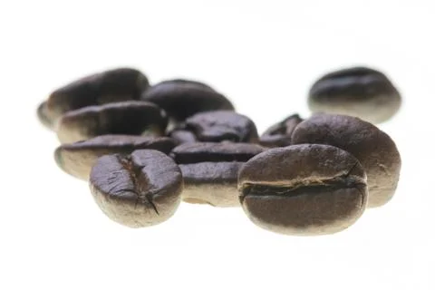 Roasted coffee beans backlit isolated on white Фото