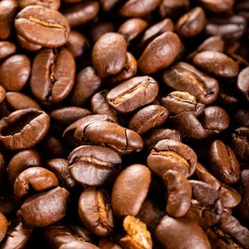 Roasted coffee beans close up. Background. Foto stock