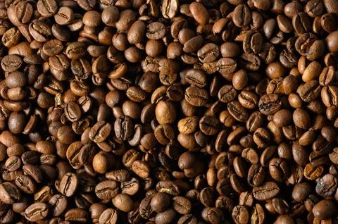 Roasted Coffee Beans Close-Up Background Stock Photos