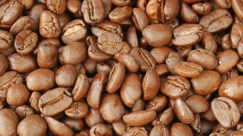 Roasted coffee beans close up. Video stock 328441202