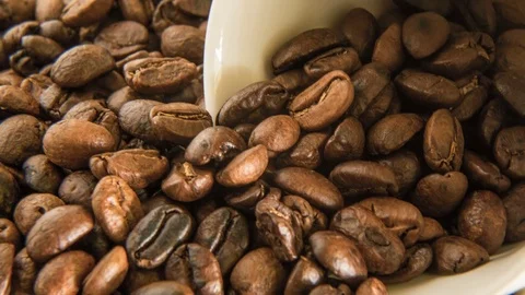 A roasted coffee beans close up image macro Stock Footage 81124497
