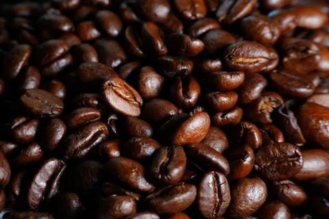 Roasted coffee beans close-up macro texture Stock Photos