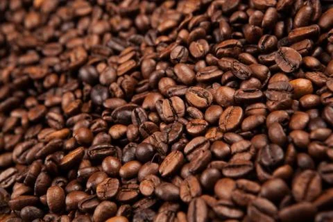 Roasted coffee beans close up Stock-Fotos
