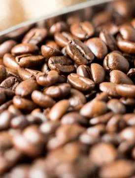 Roasted Coffee Beans Close up. Stock Photos
