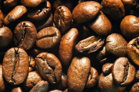 Roasted coffee beans close-up Stock Photos