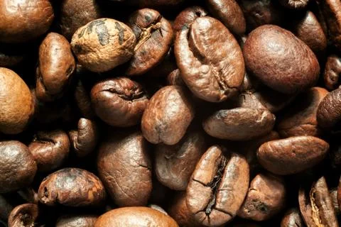 Roasted coffee beans close-up Stock Photos
