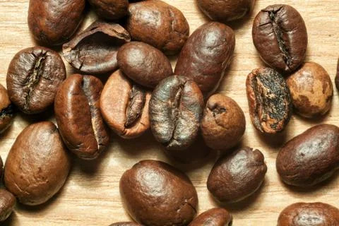 Roasted coffee beans close-up Stock Photos