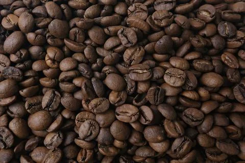 Roasted Coffee Beans Close-Up Texture Background Stock Photos