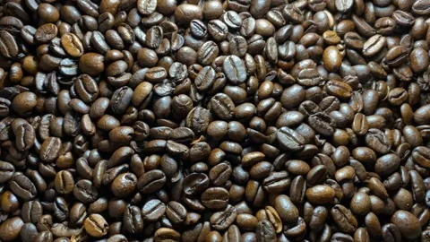 Roasted coffee beans close up, top view Stock Footage 232873351