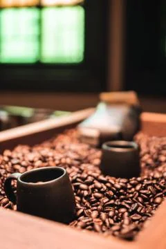 Roasted coffee beans closeup. Background Stock Photos