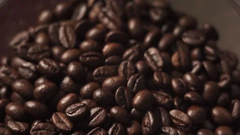 Roasted coffee beans in a coffee grinder close-up Stock Footage 278208171