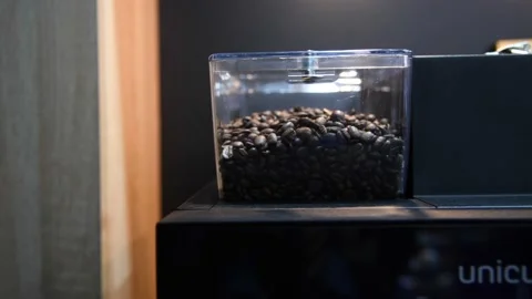 Roasted coffee beans in coffee machine hopper Stock Footage 237462522