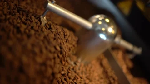 Roasted Coffee Beans At The Cooler Part Of The Roasting Machine Stock Footage 180900768