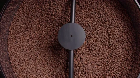 Roasted Coffee Beans at the Cooler Part of the Roasting Machine Stock Footage 199473461