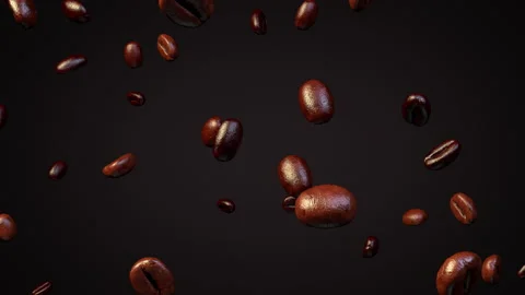 Roasted coffee beans falling against coffee background Video stock 148117028