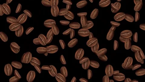 Roasted Coffee Beans Falling Against a Solid Black Background Stock Footage 343699142