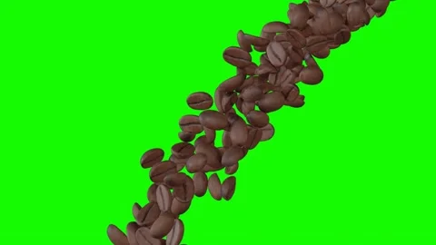 Roasted coffee beans falling diagonally on green screen Video stock 331766272