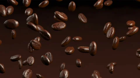 Roasted coffee beans falling down, 3d animation Stock Footage 41957408