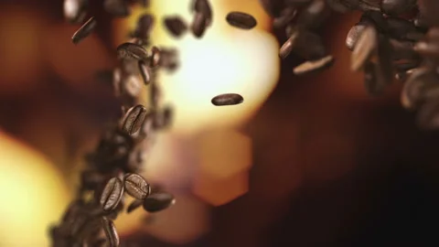 Roasted coffee beans falling down Stock-Footage 123466417