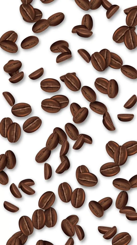 Roasted Coffee Beans Falling Downwards on a Solid White Background Stock Footage 345041459