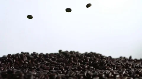 Roasted coffee beans falling on the heap in slow motion Video stock 81231346