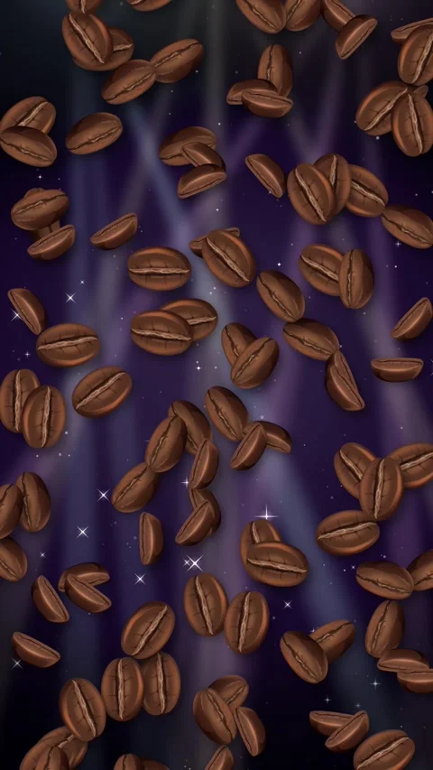 Roasted Coffee Beans Falling Over Sparkling Purple Background Animation Stock Footage 345206542