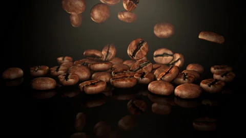 Roasted coffee beans falling in slow motion Stock Footage 167919162
