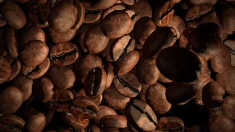 Roasted coffee beans falling in slow motion Stock Footage 167939128
