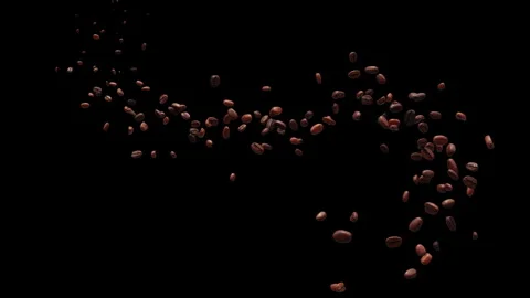 Roasted Coffee Beans Flowing Stream on Black Background in Horizontal Format Stockbeeldmateriaal 347591692
