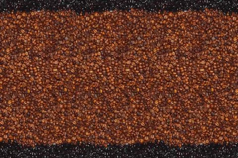 Roasted coffee beans forming rectangular pattern Stock Photos