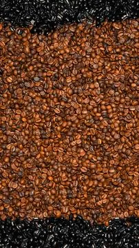 Roasted coffee beans forming a vertical pattern Stock Photos