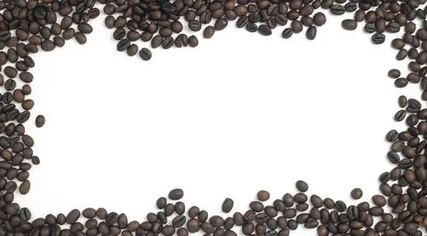 Roasted Coffee Beans Frame on White Background with Copy Space Stock Photos