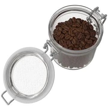 Roasted coffee beans in a glass jar macro Stock Illustration