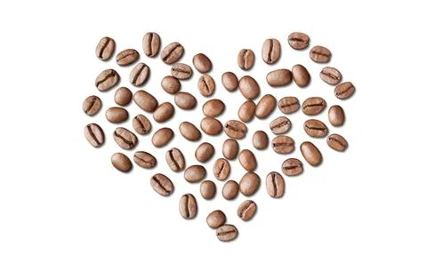 Roasted Coffee Beans In Heart Shape Isolated On Background Stock Photos