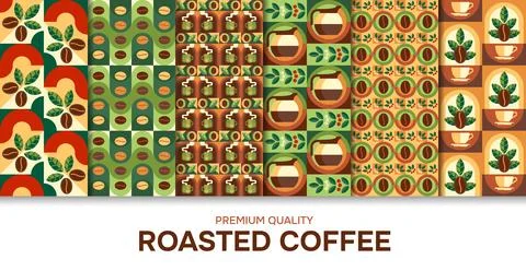Roasted coffee beans, hot drink geometric patterns Stock Illustration