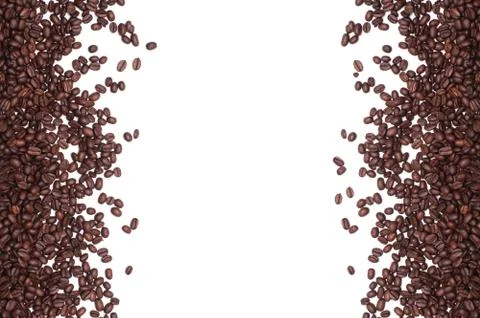 Roasted coffee beans isolated over white background.View From top with copy s Stock Photos