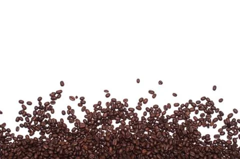 Roasted coffee beans isolated over white background.View From top with copy s Stock Photos