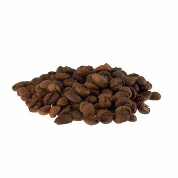 Roasted coffee beans, isolated on white background. Close-up shot of deliciou Stock Photos