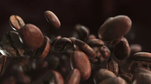 Roasted coffee beans jumping in super slow motion in 4K Vidéo 144613965