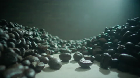 Roasted Coffee Beans laowa macro camera Close Up zoom in Stock Footage 198701684