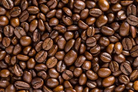 Roasted coffee beans. Pattern of roasted coffee beans. Texture. Copyright:... Stock-Fotos