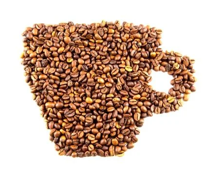 Roasted coffee beans placed in the form of a cup of coffee Foto stock