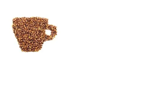 Roasted coffee beans placed in the form of a cup of coffee Foto stock