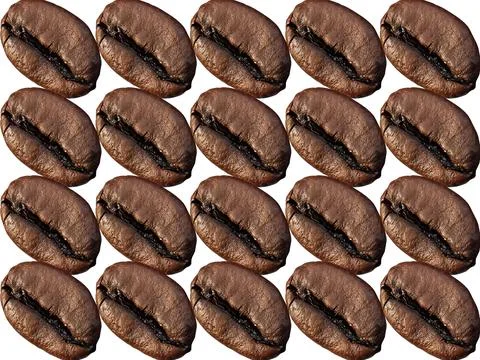 Roasted coffee beans, placed next to each other in a row Stock Photos