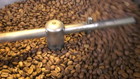 Roasted Coffee Beans in Roasting Machine Stock Footage 97256941