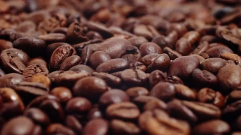 Roasted coffee beans rotate, coffee beans background. Coffee beans background Stock Footage 267637700