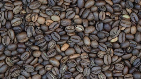 Roasted Coffee Beans Rotating Background Top View Texture 스톡 동영상 344051529