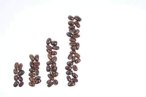 Roasted coffee beans in shape of Bar Chat on white background Stock Photos